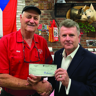 The SPJST Foundation extends its thanks to each individual, business, Czech heritage organization, and fraternal society that generously supported the Czech Moravian Benevolence Fund.  “We set a goal of raising $25,000,” says SPJST Foundation President Brian Vanicek. “Thanks to the generosity of the many donors, that goal was thoroughly eclipsed.”  Vanicek, right, is pictured accepting a $5,000 donation from Ray Rabroker and Slovacek’s of West.
